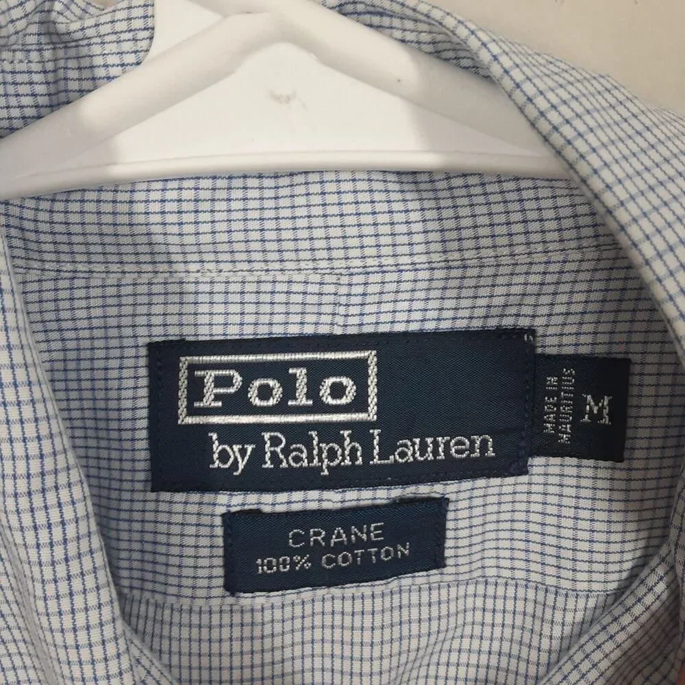 Polo Ralph Lauren Crane Mens M Blue White Check Long Sleeve Button Up Shirt